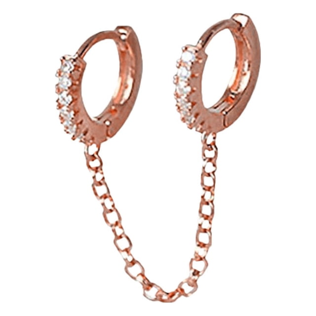 Pendientes de la cadena para las mujeres de doble Piercing Dangle Cadena Huggie Hoop Pendientes Cubic Zirconia Pearl Stud Pendientes para las mujeres de doble Conjoined Pendientes