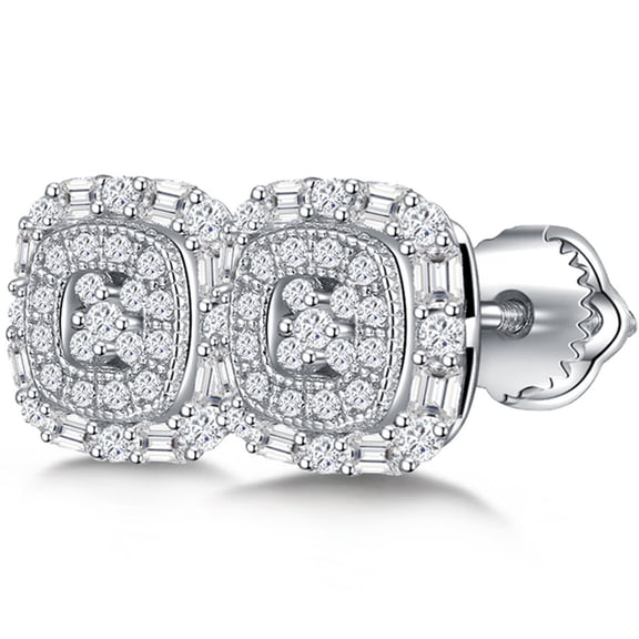 KIJ 0.76 Carat Square Moissanite Stud Earrings, Hypoallergenic 14K White Gold Plated 925 Sterling Silver VVS1 Simulated Diamond Gra Certified Gifts for Men Women