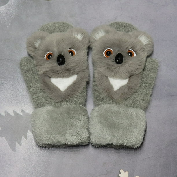 Guantes de peluche de animales de dibujos animados, guantes de invierno cálidos de piel de conejo tejidos para mujer, lindos guantes