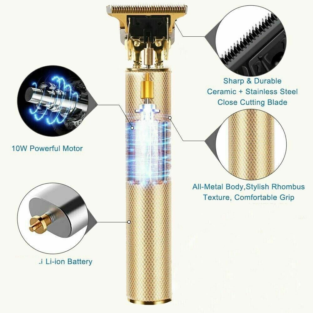 Professional Trimmer Hair Clippers T Blade Trimmer Cutting Beard USB Charge Cordless Barber Shaving Machine -Gold