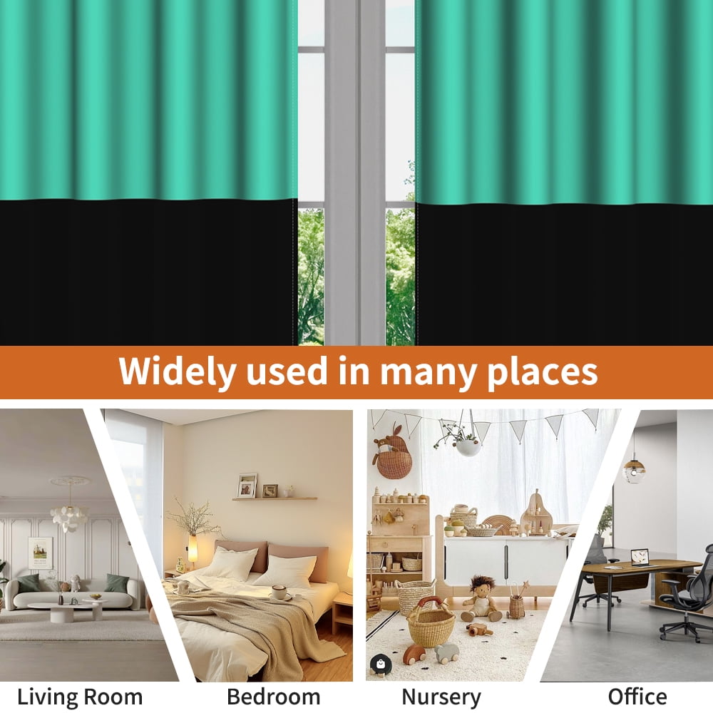 Lfeey Room Darkening Curtains, 63 inch long Blackout Curtains for Bedrooms, Cyan and Black, 2 Pieces
