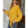 thumbnail image 3 of Button Neck Peplum Hem Sweater Yellow X-Large, 3 of 4