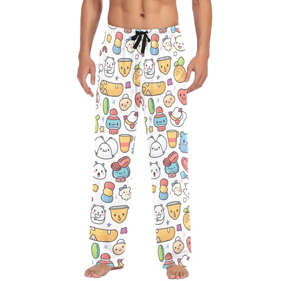 Cartoon Dogs Print Men's Pajama Pants Cotton Long Sleepwear Lounge Pants S