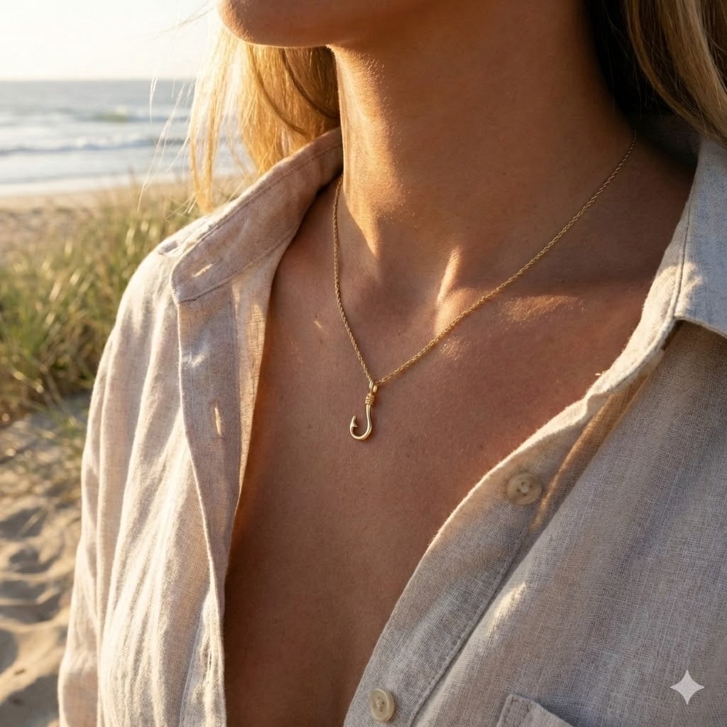 Charm America - Gold Fish Hook Charm - 10 Karat Solid Gold