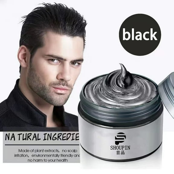 KeirineCC Temporary Hair Color Wax with Dye Brush, Instant Natural Hairstyle Cream, Disposable Coloring Mud for Men Women Youth, Washable Styling Pomades, Party Cos-play DIY Halloween - Black