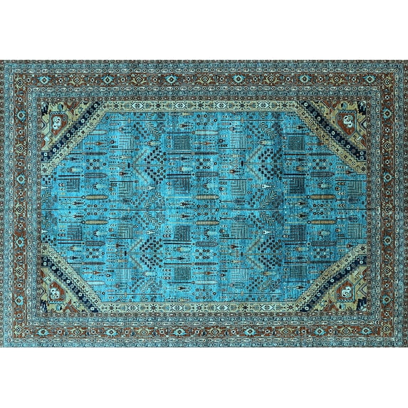 Ahgly Company Indoor Rectangle Oriental Light Blue Industrial Area Rugs, 5' x 8'