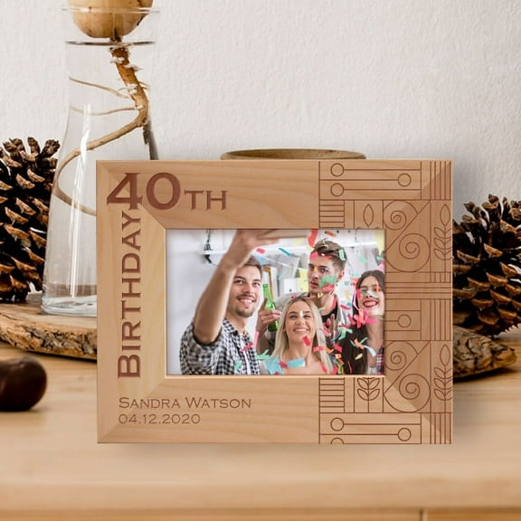 40th Birthday Personalized Wooden Frame-5" x 3 1/2" Brown Horizontal