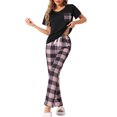 thumbnail image 2 of Pijamas de Loungewear de Cuadros para Mujeres INSPIRE CHIC, Ropa de Dormir Suave de Manga Corta con Pantalones, 2 of 5