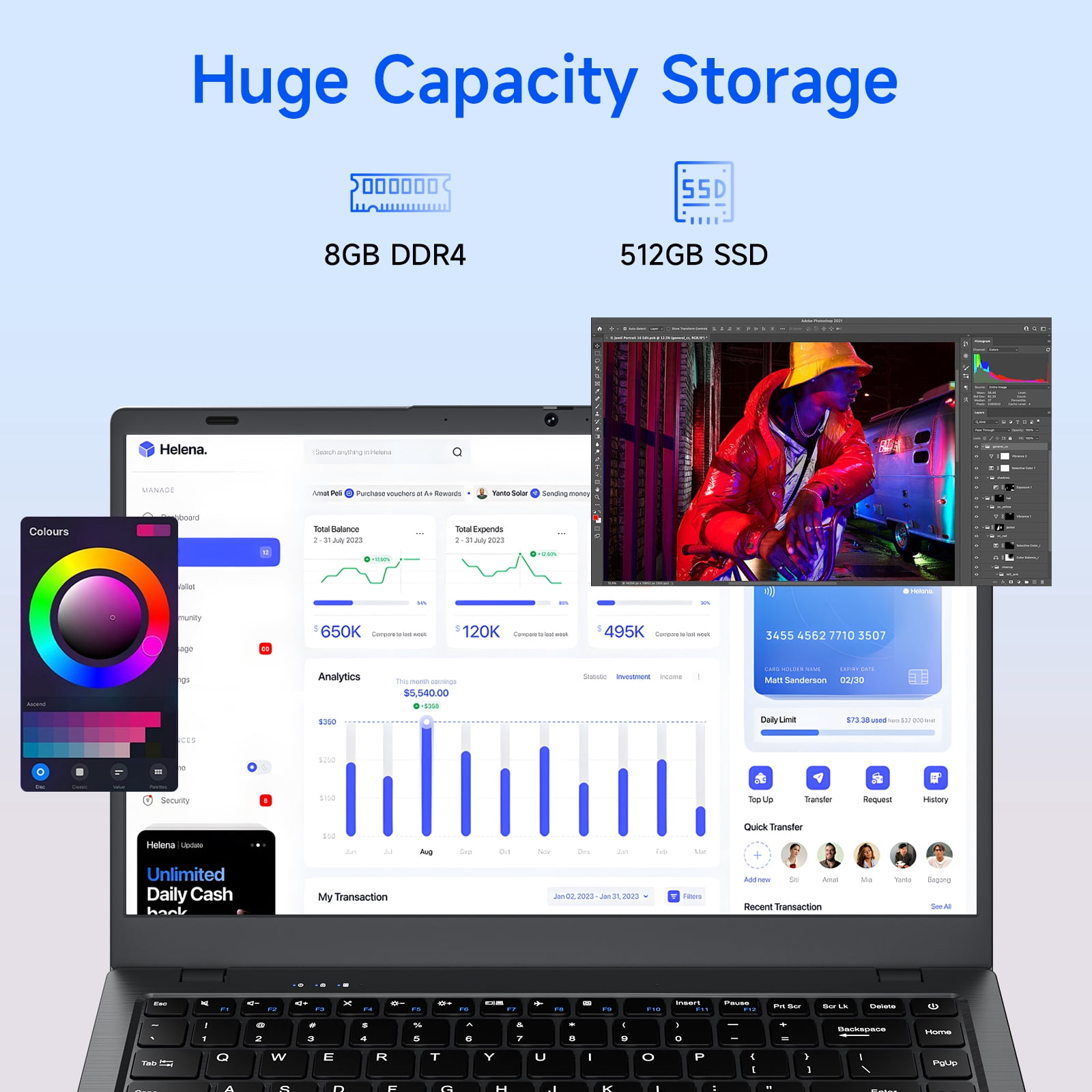 HYYUO Laptop Compter, 14inch FHD Display, 8GB RAM 256GB ROM Intel 6500Y with 2 Cores Office 2024 Windows 11 WiFi 5 BT5.0 for Business, Beginners, Student, Dark Gray