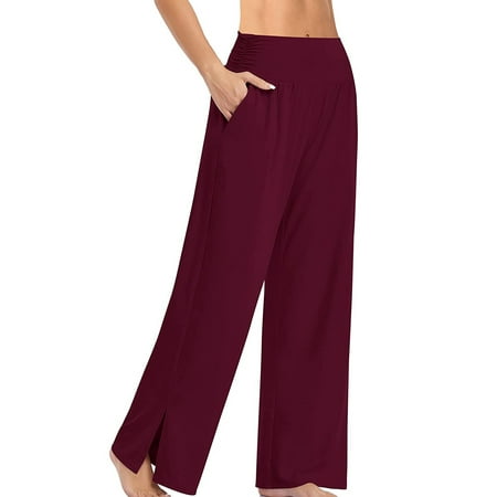 

Capreze Bootcut Yoga Workout Pant for Women Comfy Pajamas Wide Leg Pjs Bottoms Casual Side Split Jogger Lounge Pant Pocket