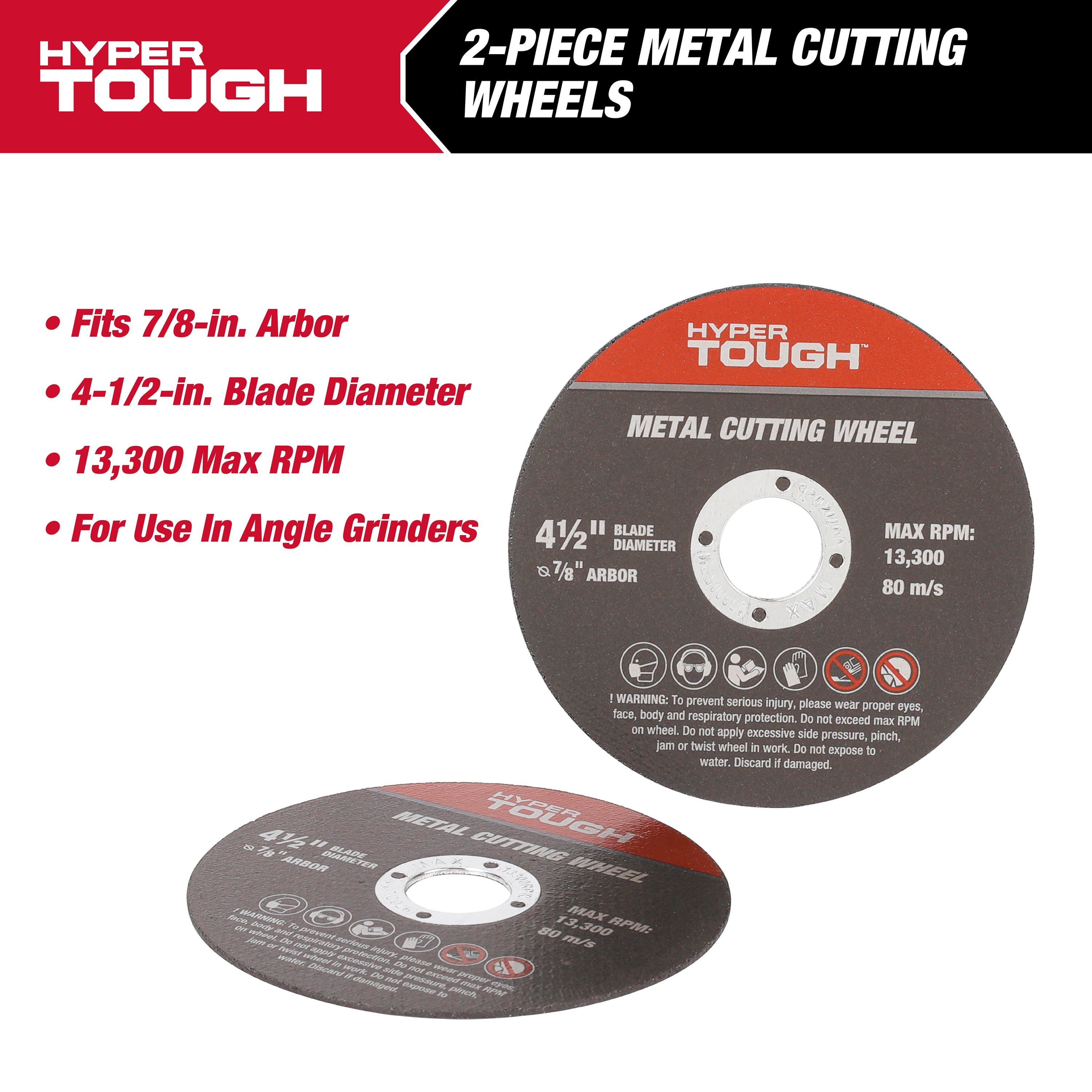 (3 pack) Hyper Tough 2-Pack Aluminum Oxide Metal Cutting Wheels, 43177