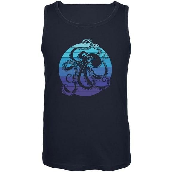 Kraken Octopus Ocean Retro Sunset Circle Mens Tank Top Navy X-LG