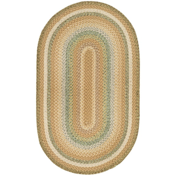SAFAVIEH Braided Marco Bordered Machine Washable Reversible Area Rug, Tan/Multi, 3' x 5' Oval
