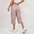 thumbnail image 5 of LEAVINGSUO Cargo Pants Women Solid Color Casual Straight Leg Stretch Waistband Pocket Workwear Capri Pants Pink XXL, 5 of 7