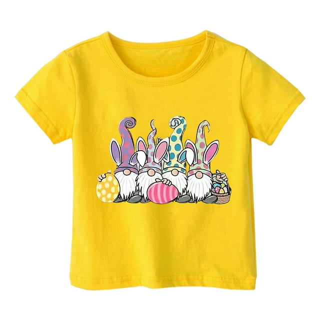 MIASHUI Haut à Manches Courtes pour Garçons et Filles, T-Shirt Graphique de Pâques, Col Rond d'Été, Jaune, 3-4 Ans
