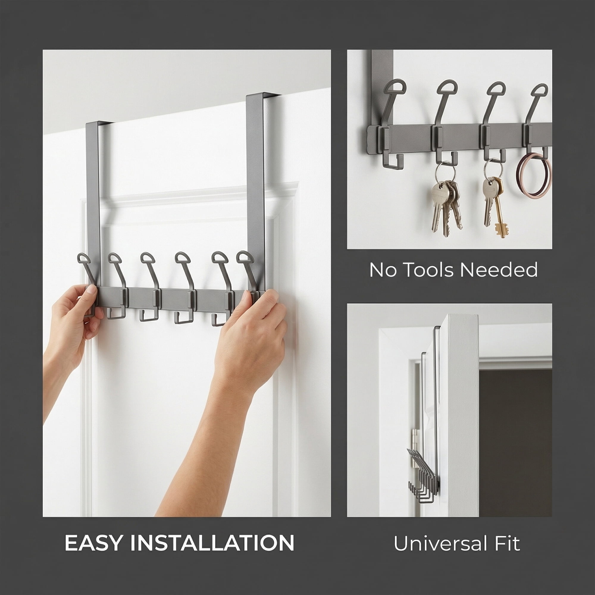 Unique Bargains Coat Rack Wall Mount with 6 Hooks for Entryway Bedroom Gray 15.4"x11"