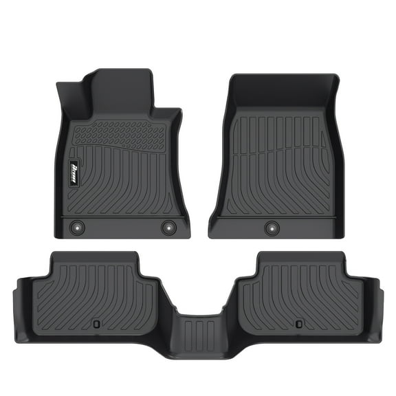 Ikon Motorsports 3D TPE Floor Mats Compatible With 2019-2025 Genesis G70 RWD All Weather Waterproof Anti-Slip Car Floor Liner Heavy Duty Carpets Front & 2nd Row Black 3PCS Set