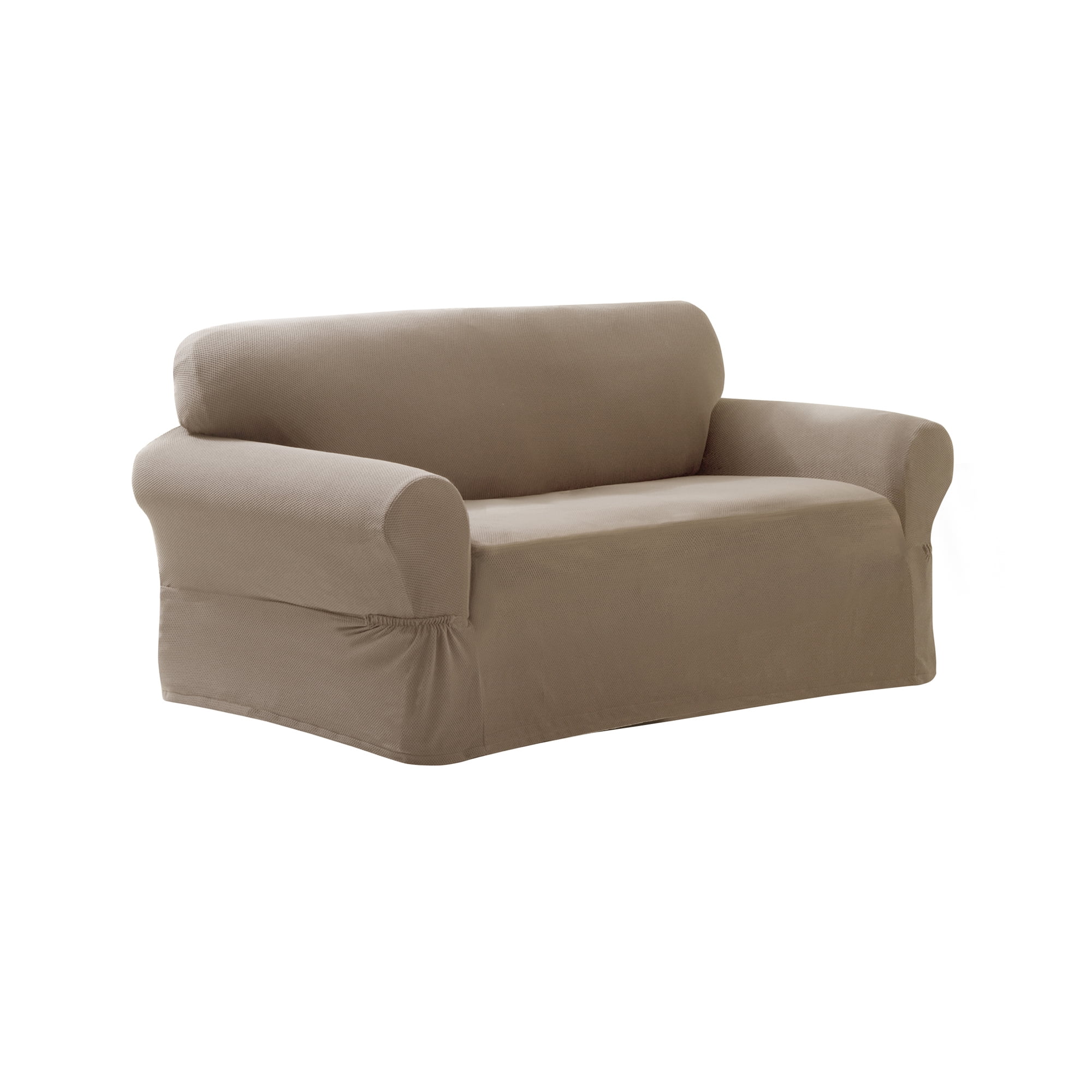 NEW Sure Fit Stretch Jacquard Damask T cushion Sofa Slip cover tan mushroom 