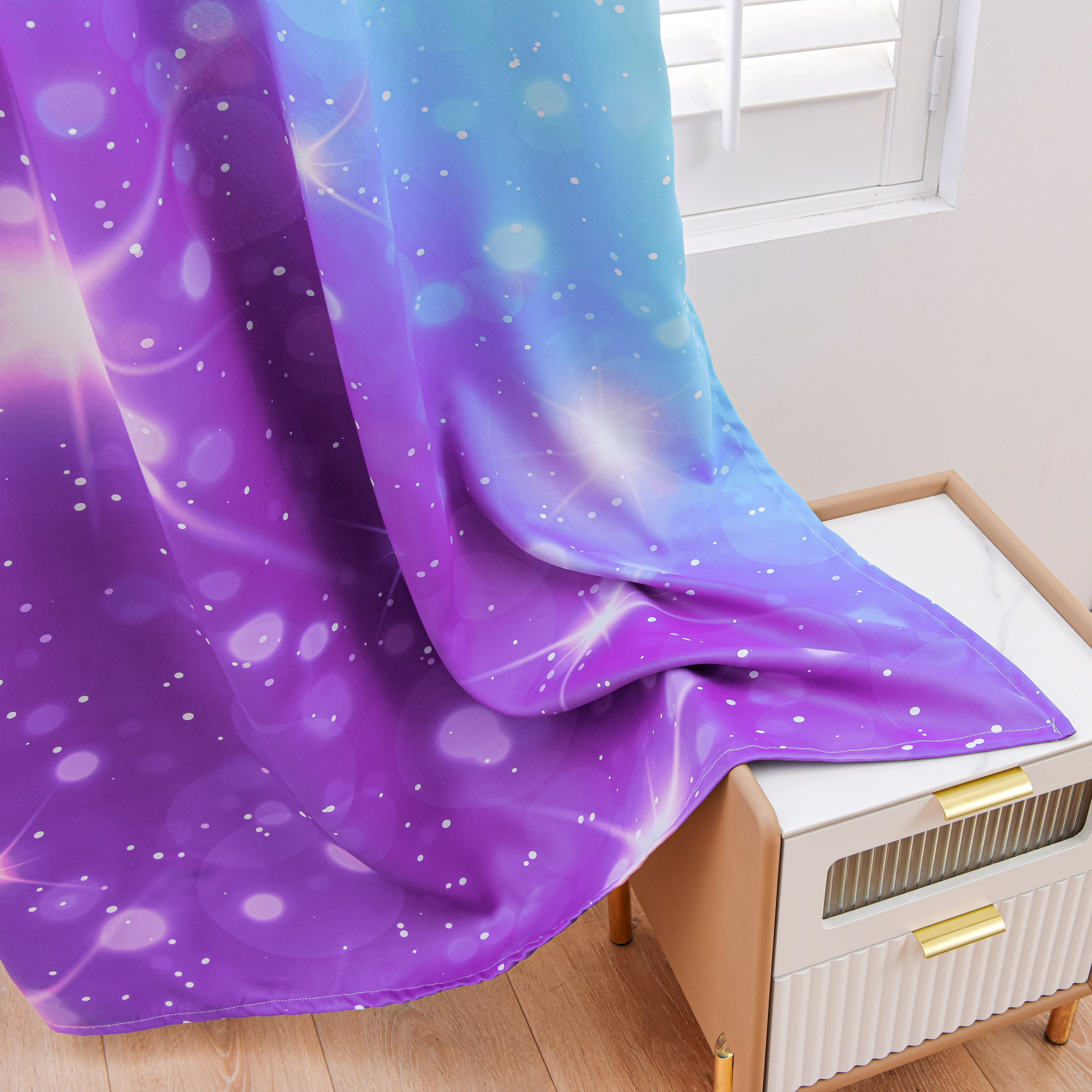 Btargot Gradient Glitter Colorful Blackout Curtains Set of 2 for Kids Girls Room Galaxy Grommet Thermal Insulated Room Darkening Drapes 52 x 84 inch Purple