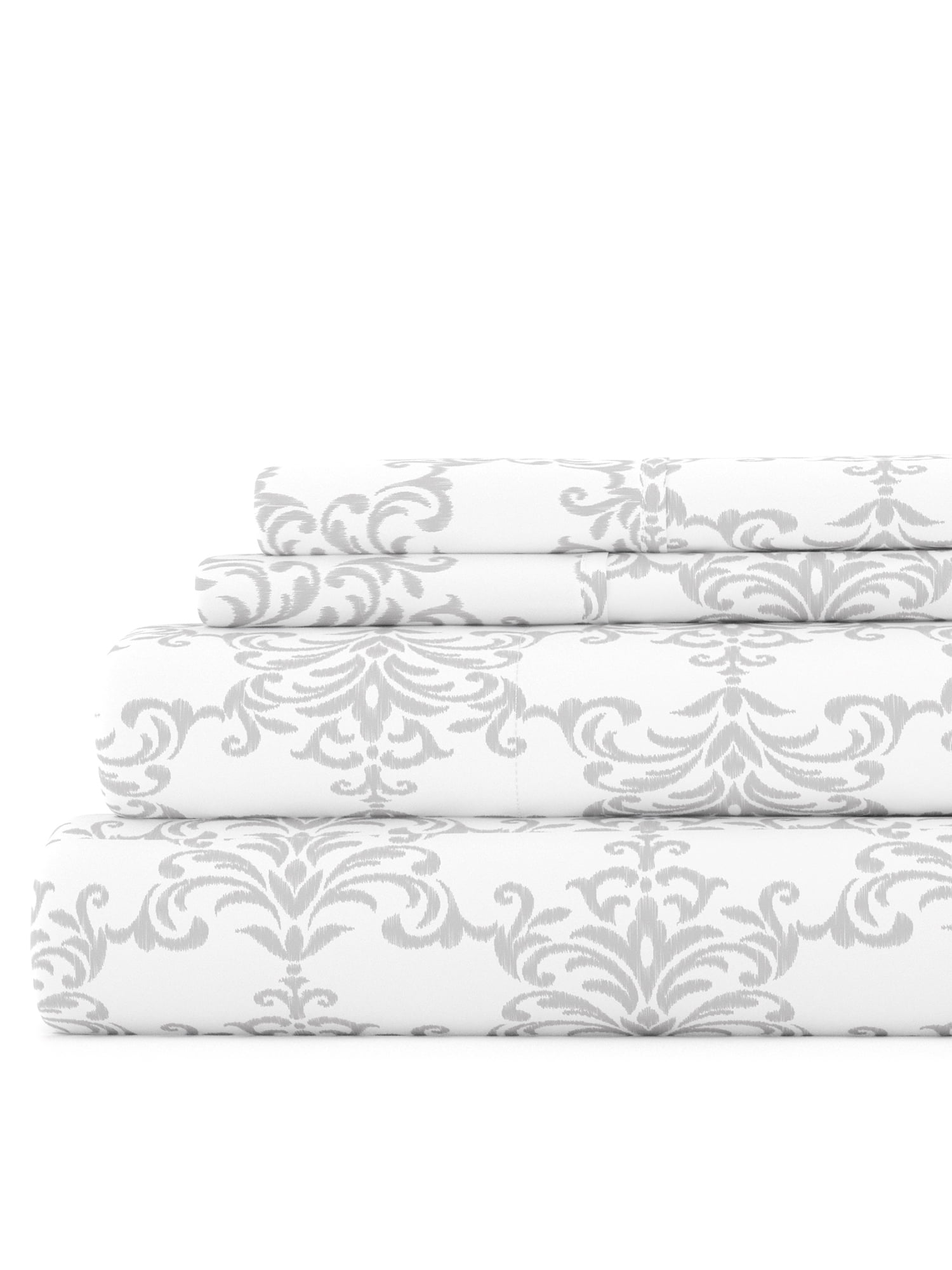 Comfort Canopy Ultra Soft 4 Piece Microfiber Paisley and Prints Adult Bed Sheets Light Gray