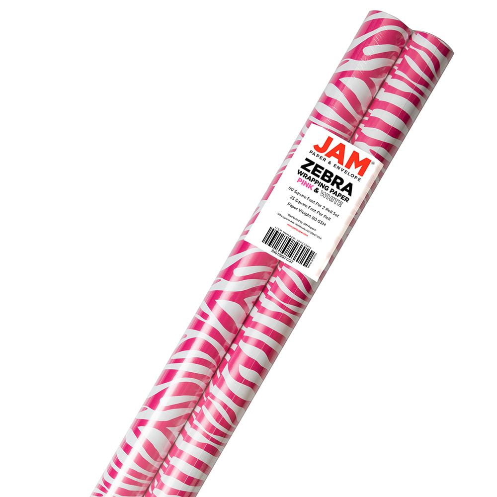 JAM Paper Pink & White Zebra Wrapping Paper, 50 Sq ft. Total, 2 per Pack