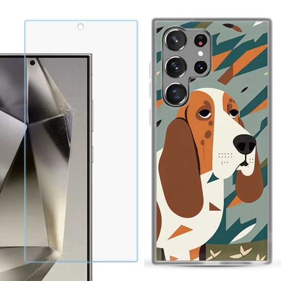 OneToughShield ® Compatible with Samsung Galaxy S24 Ultra, Shockproof Phone Case, with Tempered Glass Screen Protector - Basset Hound