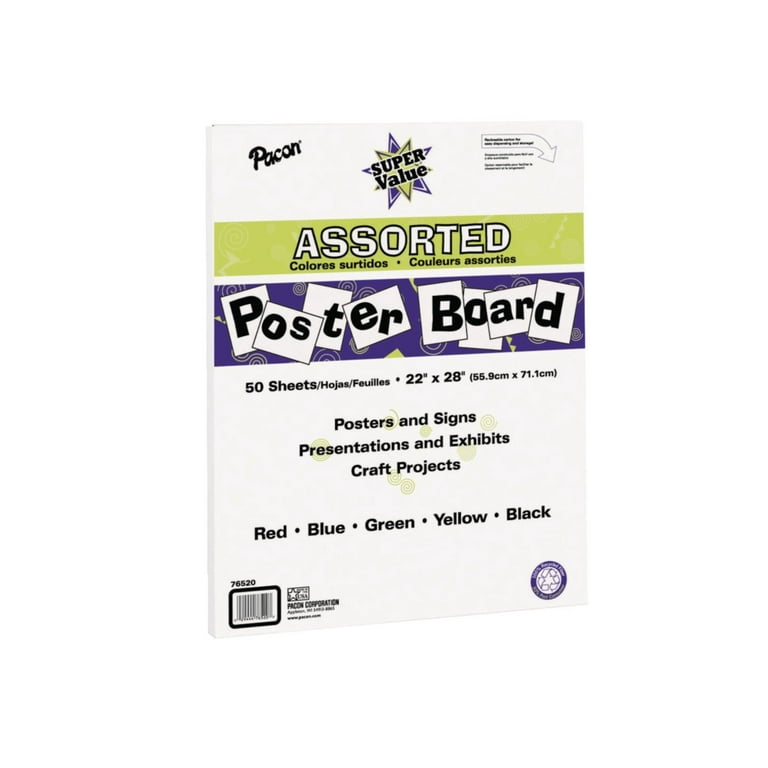 Pacon Super Value Poster Board, 22 x 28, Assorted Colors, 50 Sheets  (PAC76520)