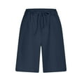 thumbnail image 5 of Wyobmus Womens Bermuda Shorts Summer Comfy Cotton Linen Elastic Waist Short Lightweight Drawstring Solid Casual Vacation Beach Shorts With Pockets S-3X Navy, 5 of 8