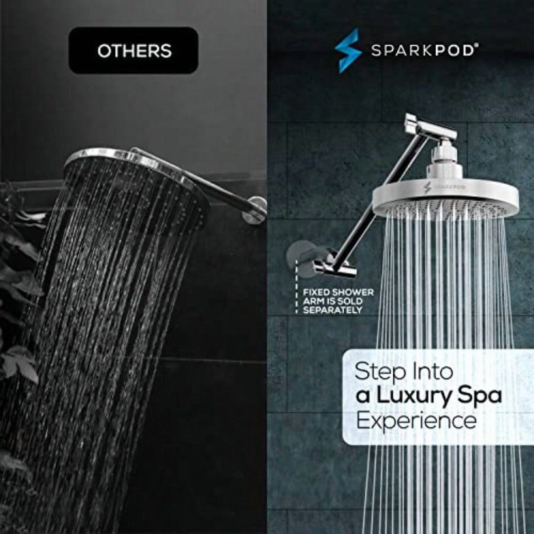 SparkPod Round Rain Shower Head with Extension Arm - Height Adjustable Shower Head with High Prure Performance - Easy 1-Minute Installation 11 Arm Extension Luxury Polished