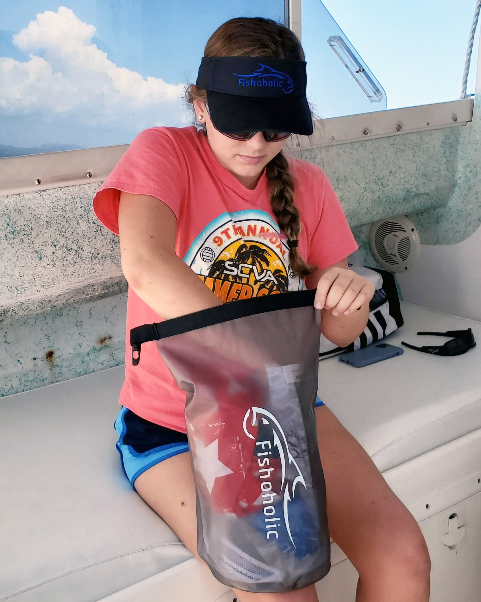 Fishoholic Dry Bag - Waterproof Gear Bags - Fail-Safe Snap - Made Tough & Durable for Kayaking Boating Fishing Hiking Camping Paddle Board & Tailgaiting (semi-clear, 5L)