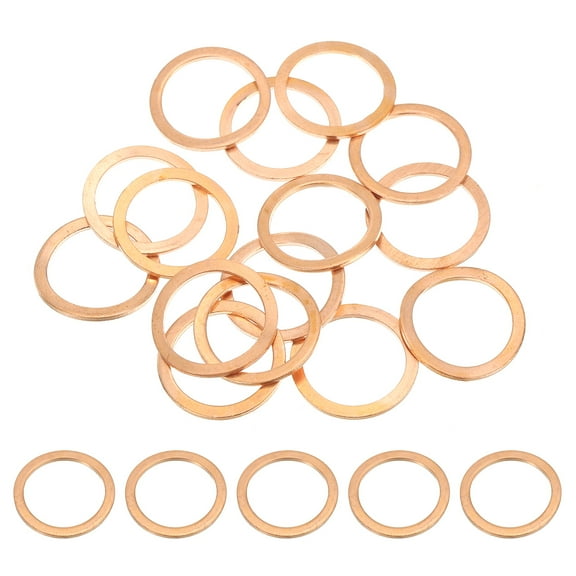 Uxcell M22 Copper Washer Sealing Ring, 22mm ID 28mm OD 1.5mm Thickness Metric Sealing Gasket Crush Washer 15 Pieces