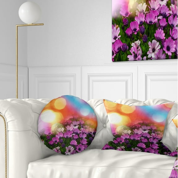 Designart Purple Flowers on Colorful Background - Flower Throw Pillow - 12x20