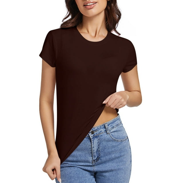 Timegard Summer Tops for Women Short Sleeve Solid Color Basic Tee Casual Crewneck Slim Comfy T Shirts