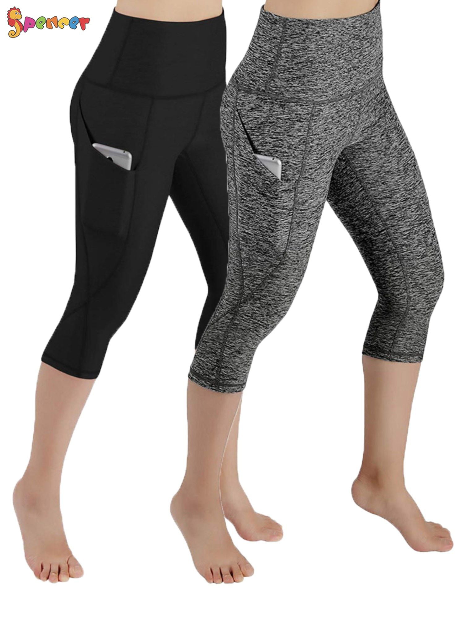 Womens Capri Yoga Pants With Pockets High Waist Fitness Gym 4/3 Workout Leggings 