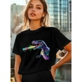 thumbnail image 6 of Women's T-Shirt Colorful Dinosaur Splash Short Sleeve Casual Tee Classic Crew Neck T Shirt for Women Black, XS, 6 of 7