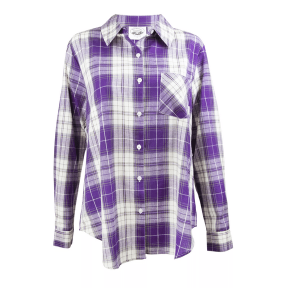 Woodland Creek Women's Long Sleeve Purple Plaid Shirt, Medium