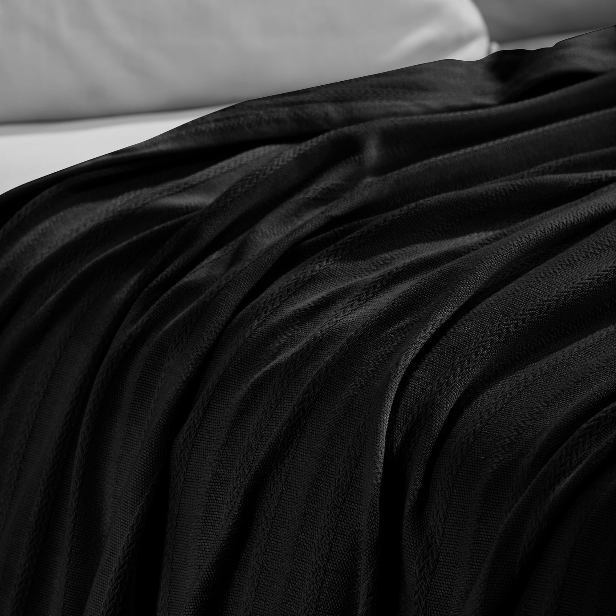 Superior Clara Cotton Striped Woven Blanket, Full Queen, Black