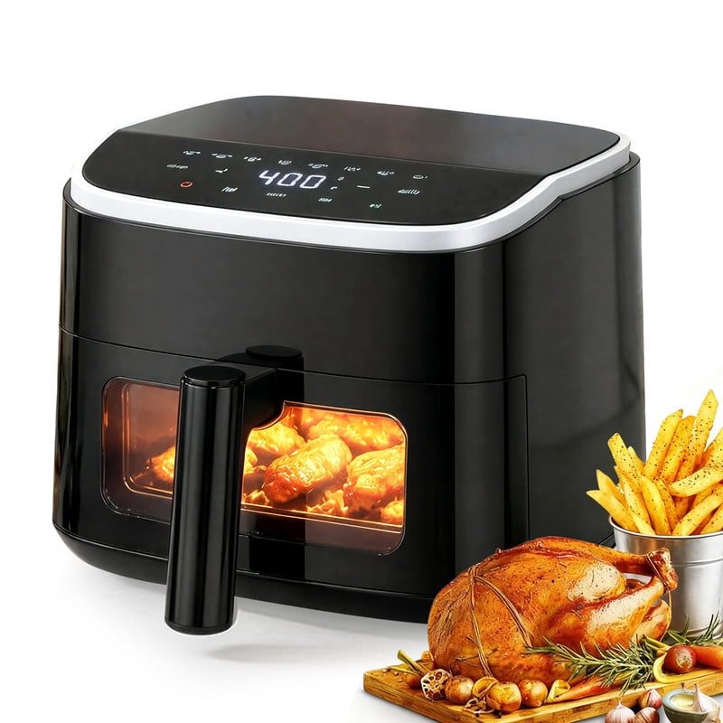 Simenmax 4QT Air Fryer with Visible Window, 1500W Compact Air Fryer with 8 Presets, Digital Touchscreen Air Fryer with Auto Shut Off, Black