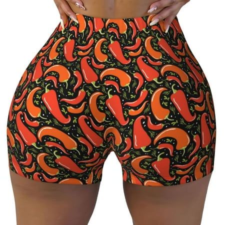 Xecao Red Hot Chili Print Workout Shorts for Women Soft Smooth Gym Yoga Scrunch Active Tennis Workout Running Shorts