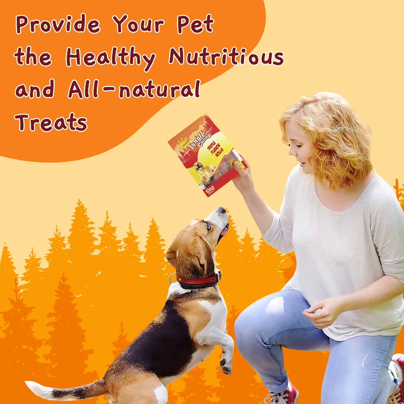 (2 pack) Jungle Calling Triple Flavor Rolls Dog Treats,Real Chicken Duck Beef Meat, Rawhide Free Dog Snacks, 14 OZ