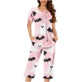 thumbnail image 2 of Juesizh Pajamas for Women Set Plus Size Halloween Print Loungewear Casual Comfy Short Sleeve Capris Pajamas, S-3XL, 2 of 7