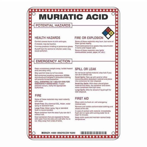 Brady Chemical Sign, 10 in Height, 7 in Width, Rectangle 48881