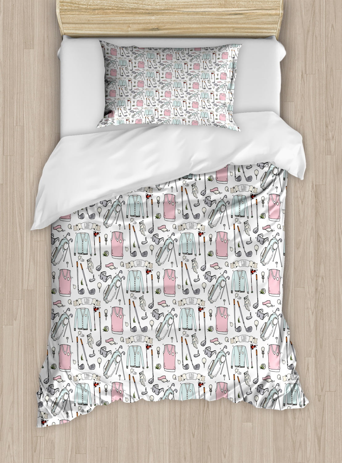 Golf Duvet Cover Set Twin Size Doodle, Polo King Bedding
