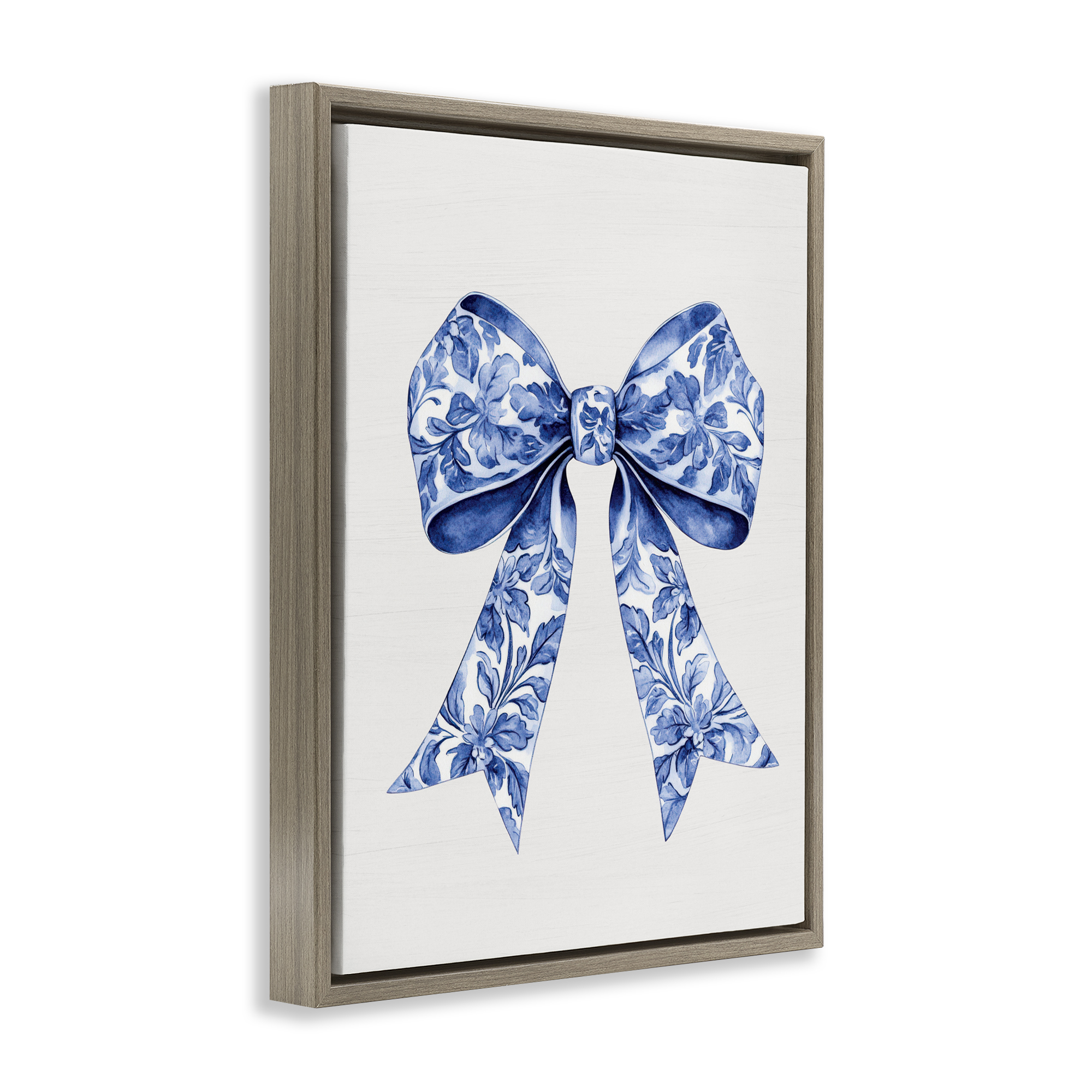 Vintage Toile Flower Ribbon Brown Framed Floater Canvas Wall Art, design by Lettered and Lined