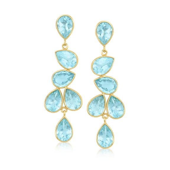 Ross-Simons 20.00 ct. t.w. Sky Blue Topaz Drop Earrings in 18kt Gold Over Sterling, Women's, Adult