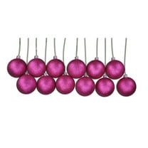 12 Pack 80mm 3" Pink Glitter Ball Ornament with Wire