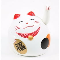 Set of 2, Small White Beckoning Fortune Happy Cat Maneki Neko Toy Home Decor Business Gift, EHD