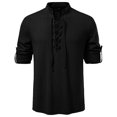 thumbnail image 2 of Dagegui Mens Lace Up Shirts Mock Neck Long Sleeve Ribbed T-Shirts Solid Color Casual Pullover Vintage Holiday Party Tee Tops Black S, 2 of 9