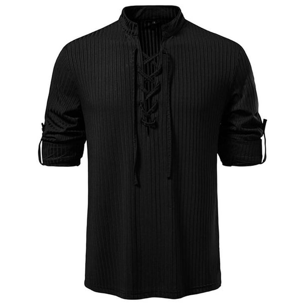 pstuiky camisa de manga larga para hombre, Cárdigan informal de manga larga con cuello alto y tirantes ajustables para hombre Tops casuales para hombres xl