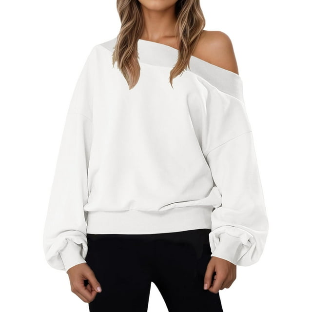 Off Shoulder Sweatshirt Women Casual Drop Should Sweatshirt Oversized Long Sleeve Pullover Tops